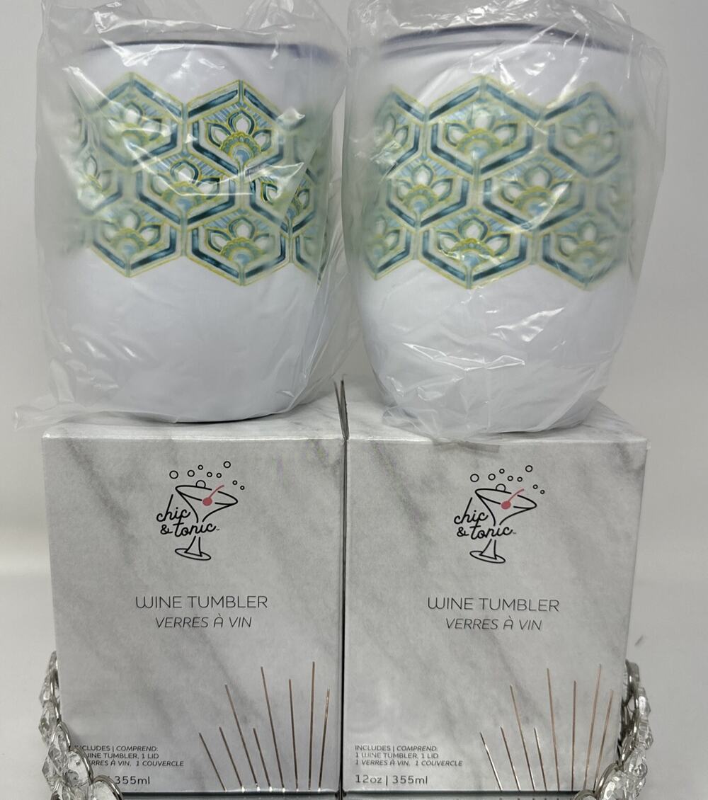 Chic & Tonic Set of 2 Insulated Wine Tumblers 12oz New in Box